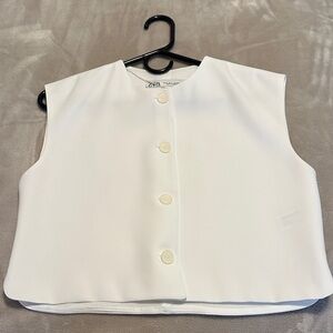 Zara White Button Down Sleeveless Top